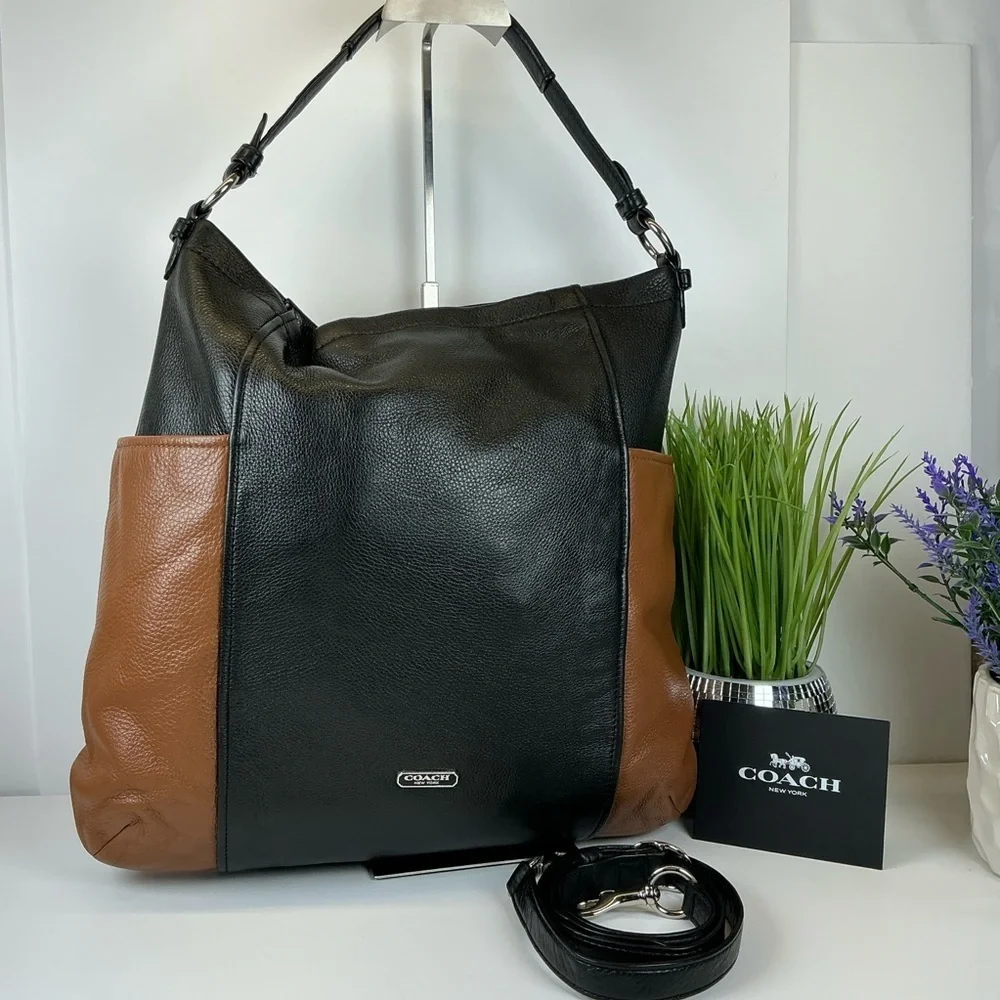 Coach Park Colorblock Hobo Black Brown Leather Shoulder Crossbody Bag Laptop wor